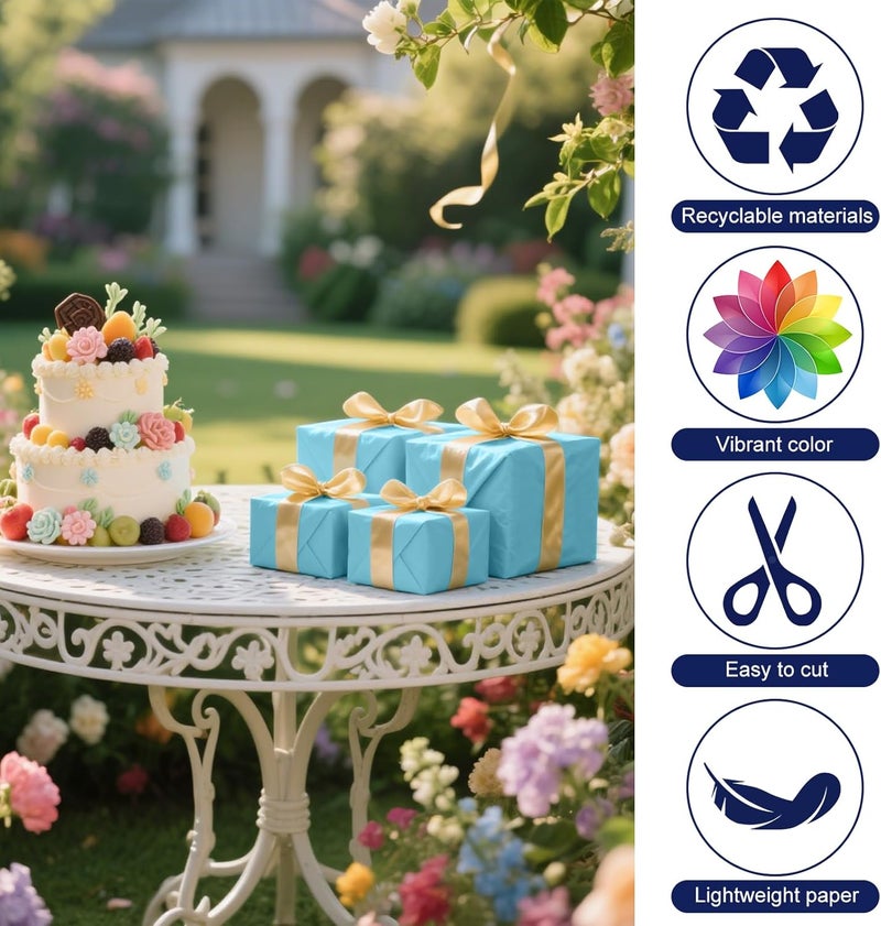 PLULON 60 Sheets Light Blue Tissue Paper Bulk, Gift Wrapping Tissue Paper for Packaging 14 x 20 Inch Art Crafts for Gift Bags Decorative Floral Wedding Birthday Party Decor - Image 2